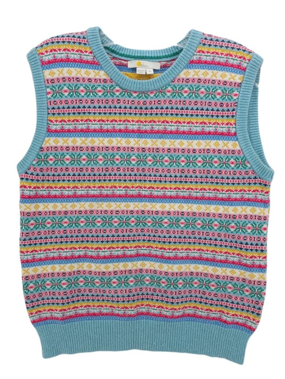 BODEN Edie Sweater Vest Fair Isle Stripe Sleeveless 4% Cashmere Size XS